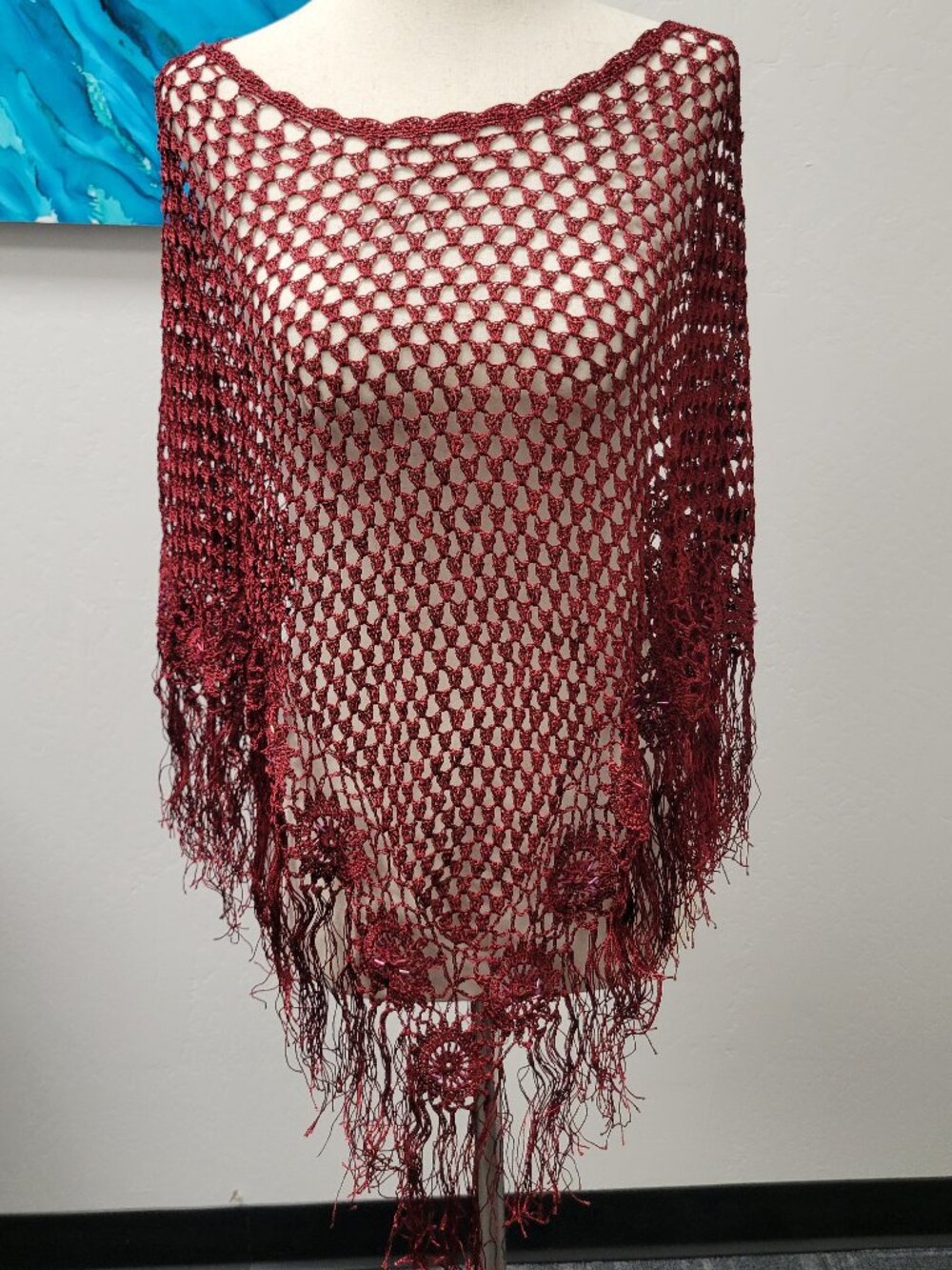 Burgundy crocheted poncho